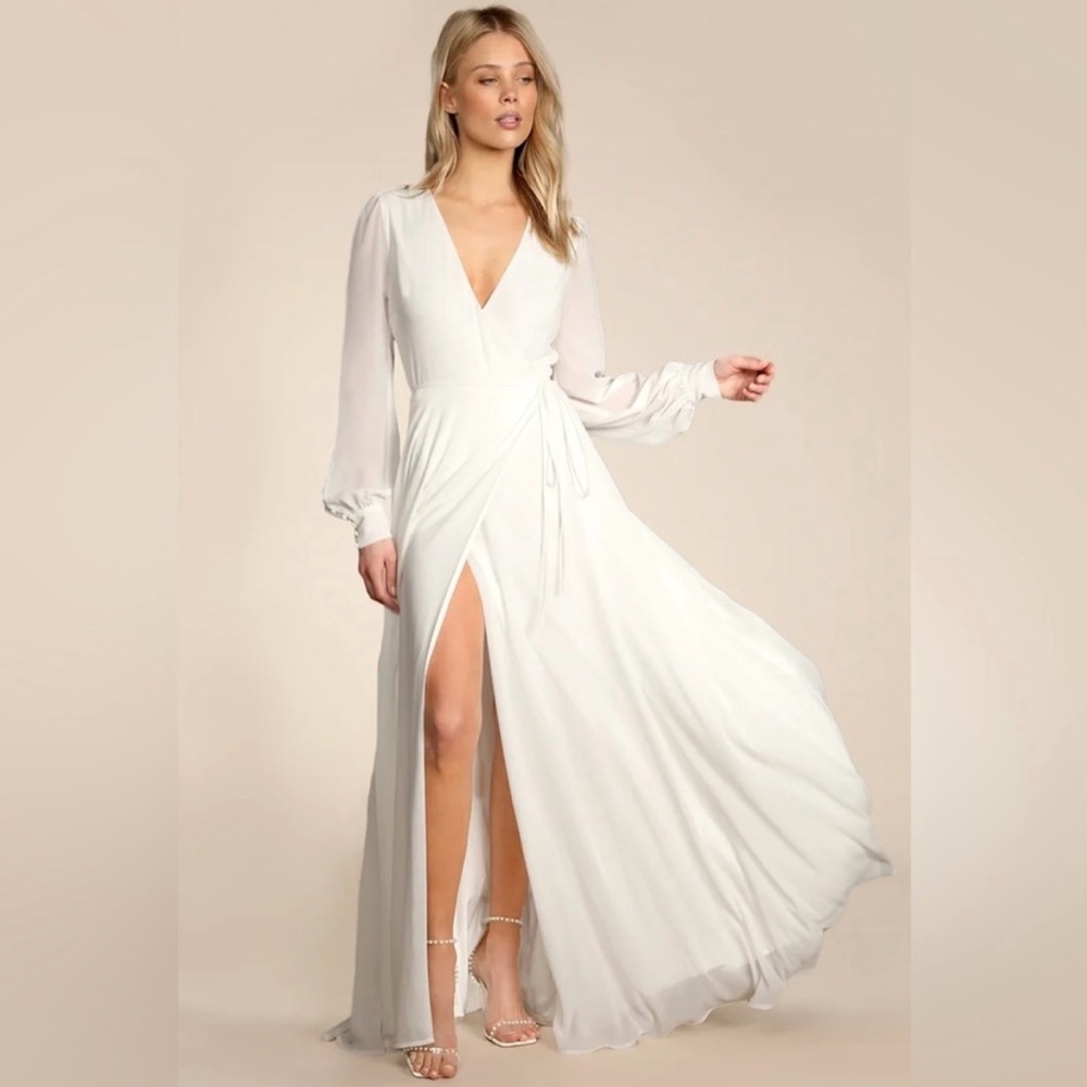 Lulu's Ivory Long Sleeve Wrap Maxi Dress